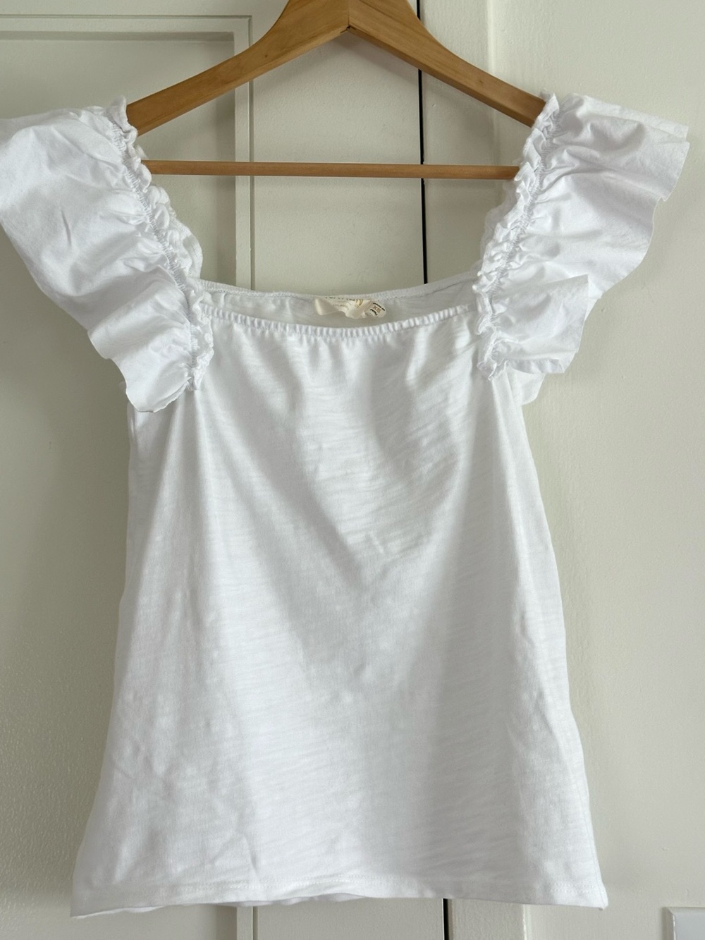 Nation LTD White Cotton Square Neck Flutter Sleeve Cottagecore Boho Top XS